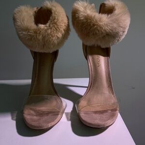 Suede/Fur ankle heel/ Clear strap